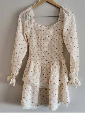 Jessica Simpson Women's Heart-Printed Smocked Dress Size Small